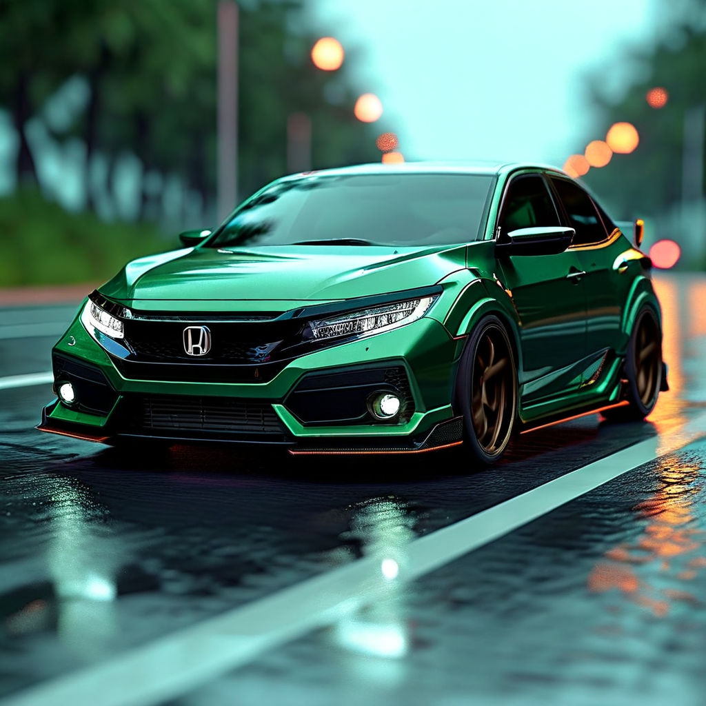 Dark green Honda Civic cruising along a highway by Данил Глушко ...