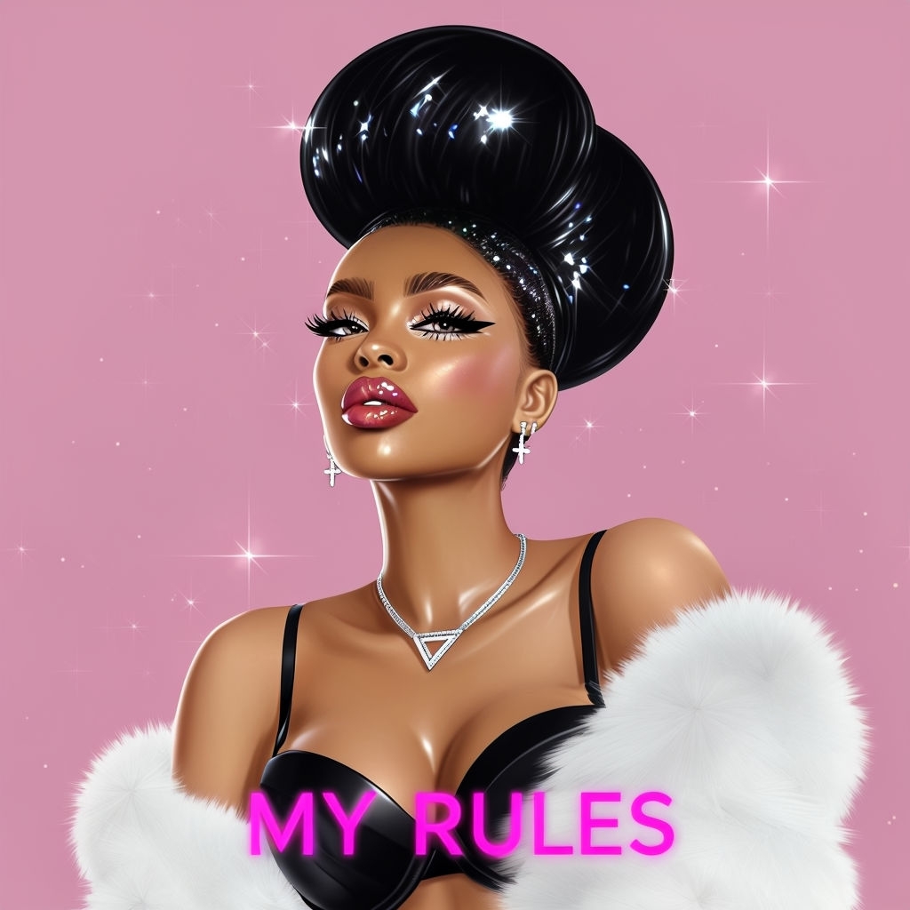 Glamorous Woman with Sparkles and Bold Text Illustration Spotify Album Cover