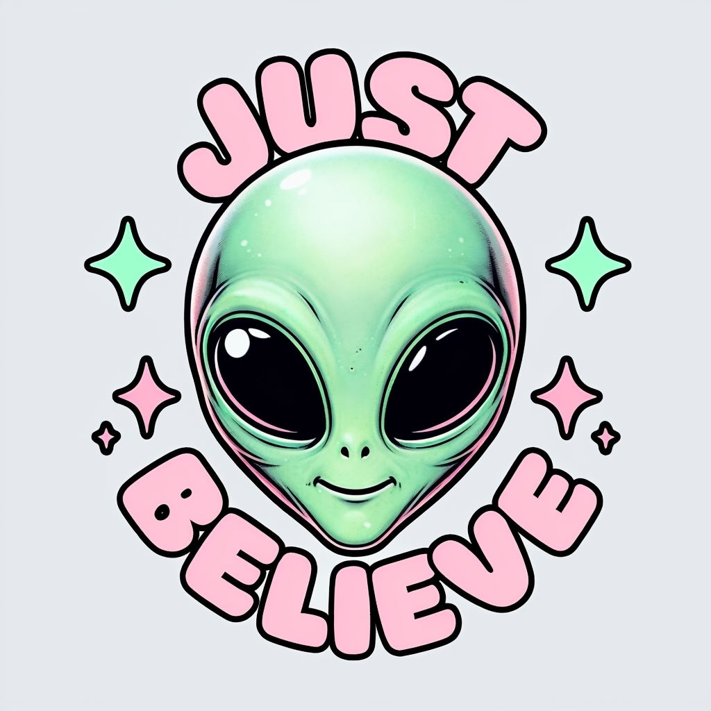 Motivational Friendly Alien Just Believe Cartoon T-Shirt