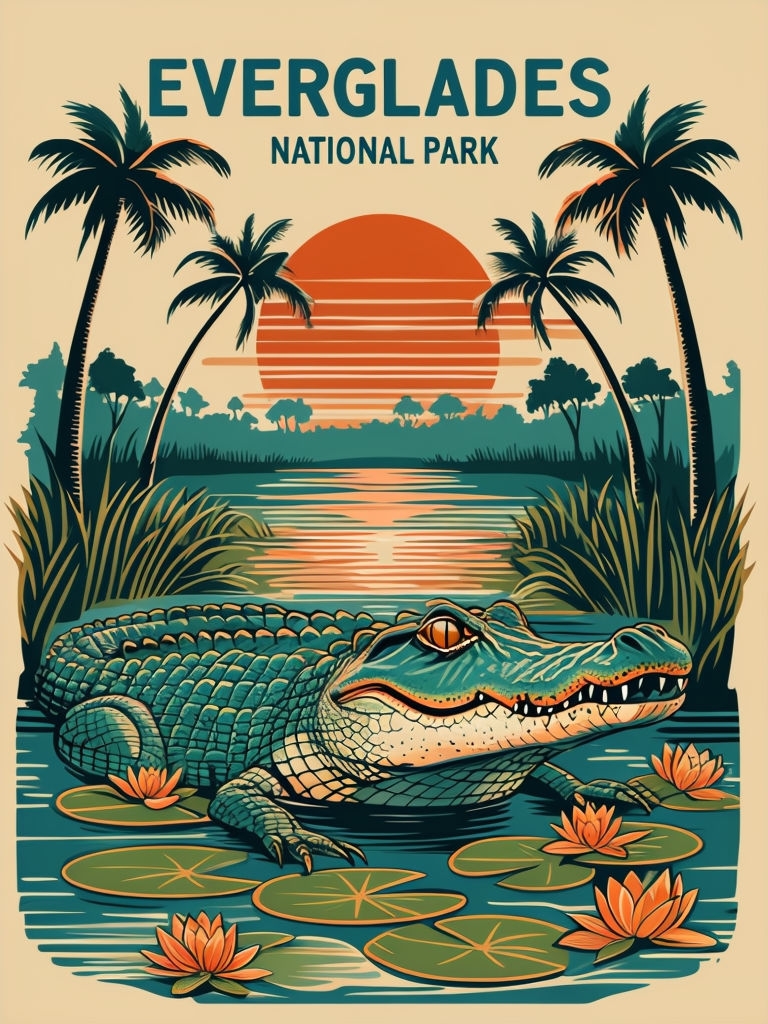 Vibrant Vintage Everglades National Park Alligator T-Shirt