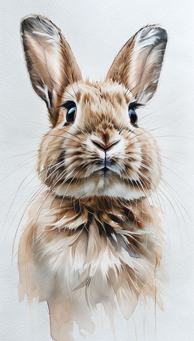 Delicate Watercolor Rabbit Portrait with Innocent Expression Mobile Wallpaper