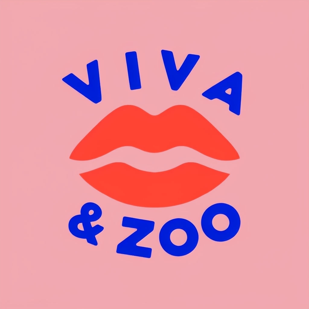 Minimalist Coral Red Lips VIVA & ZOO Logo Design