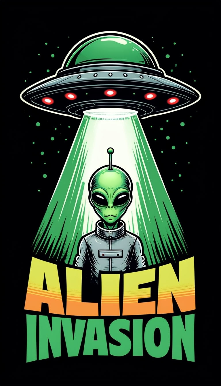 Cartoon Alien Invasion with UFO and Green Alien Character Phone Case Cover