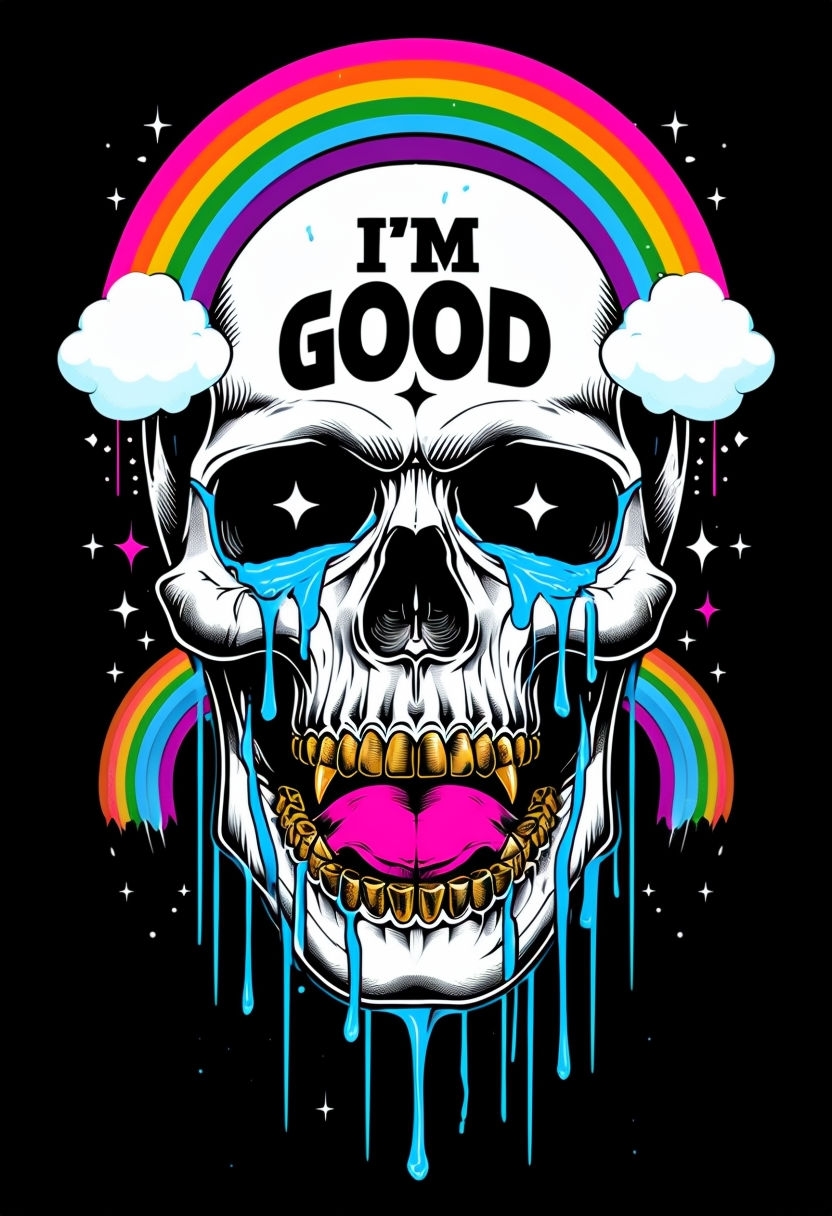 Vibrant Pop Art Skull with Rainbow and Tears Poster