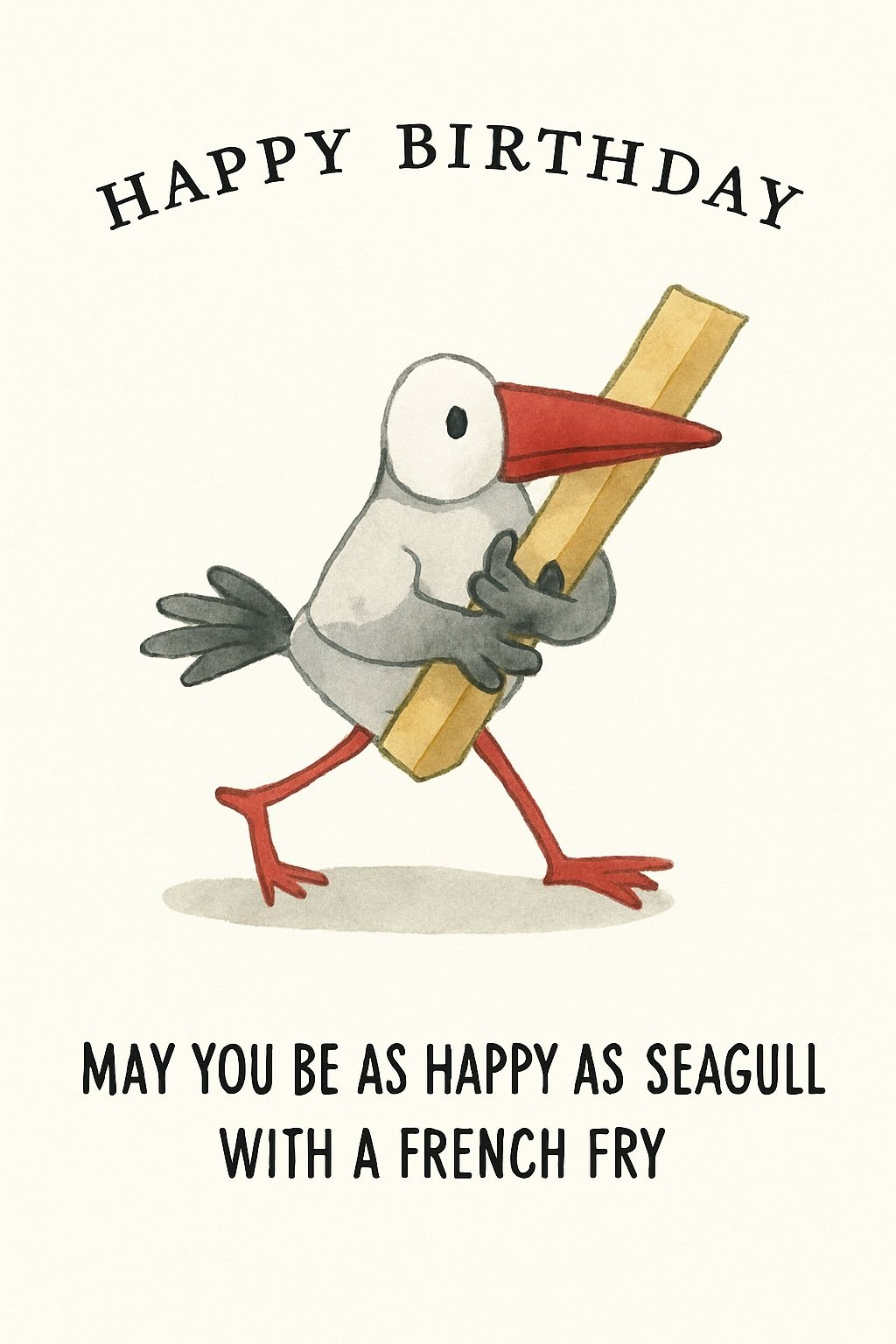 Whimsical Seagull with French Fry Happy Birthday Card Design Cards & Invites