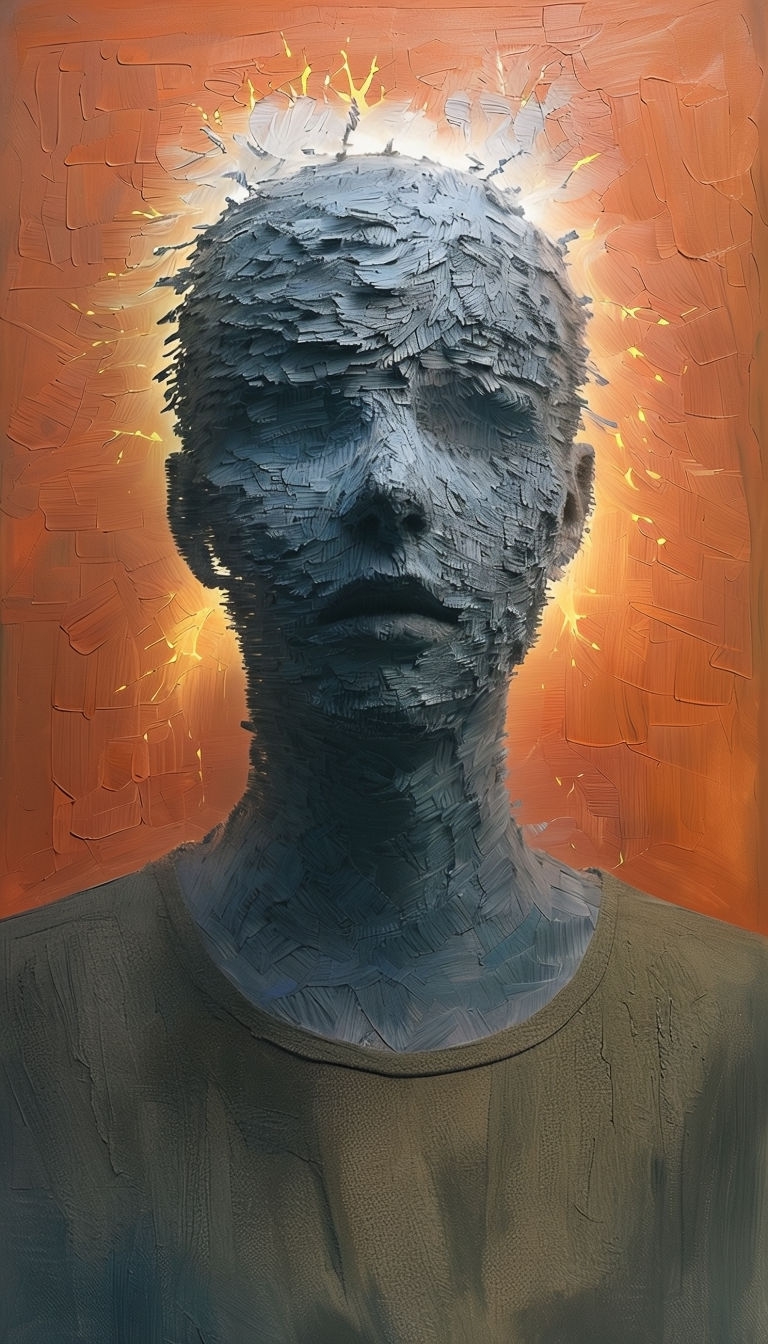 Flickering Figure Portrait with Cool Tones and Luminous Light Art