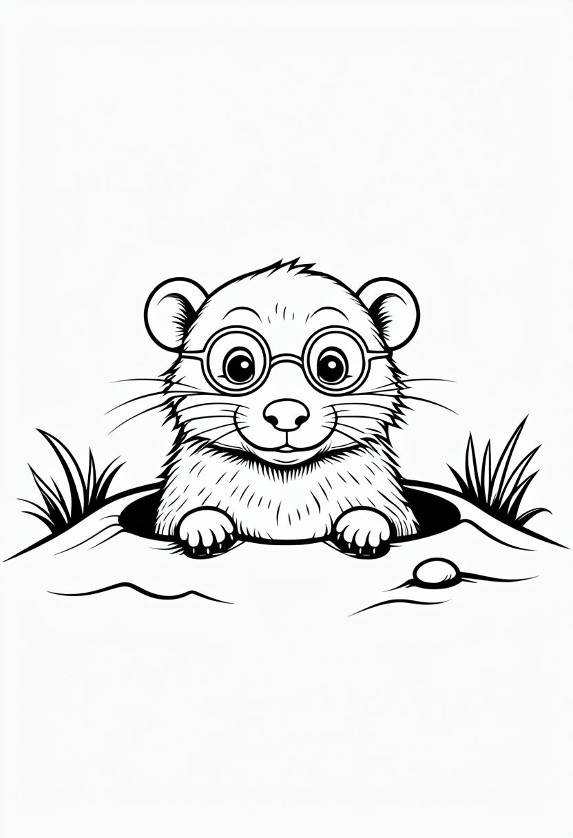 Friendly Mole Peeking Out of a Hole Coloring Page