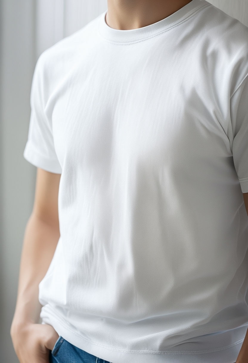 Realistic Casual White Crewneck T-Shirt Mockup Photography