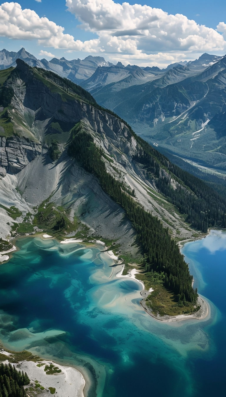 Breathtaking Aerial Photography of a Turquoise Lake and Mountain Landscape Poster