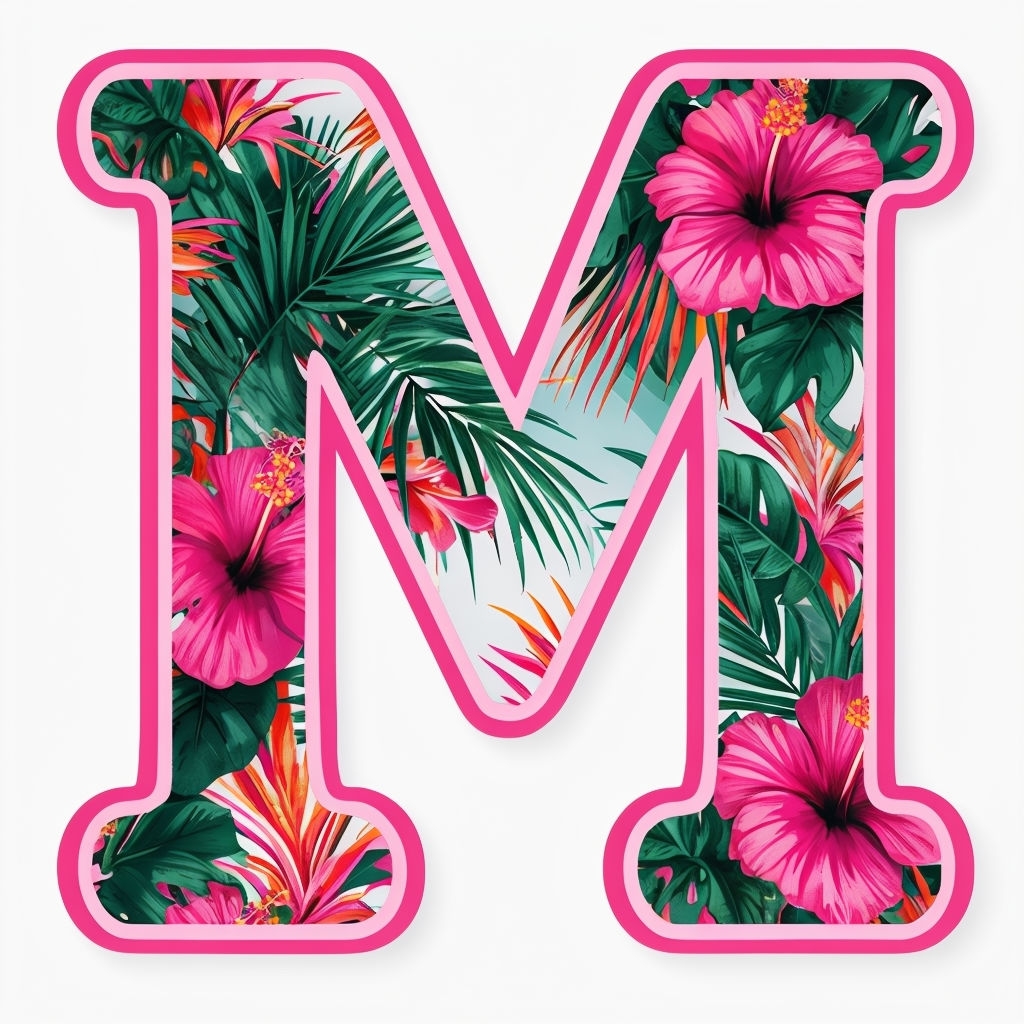 Vibrant Tropical Floral Monogram Letter Design Sticker