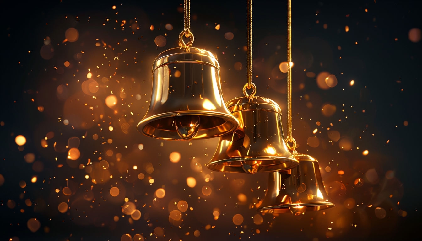 Elegant Golden Bells with Light Effects for Festive Backgrounds