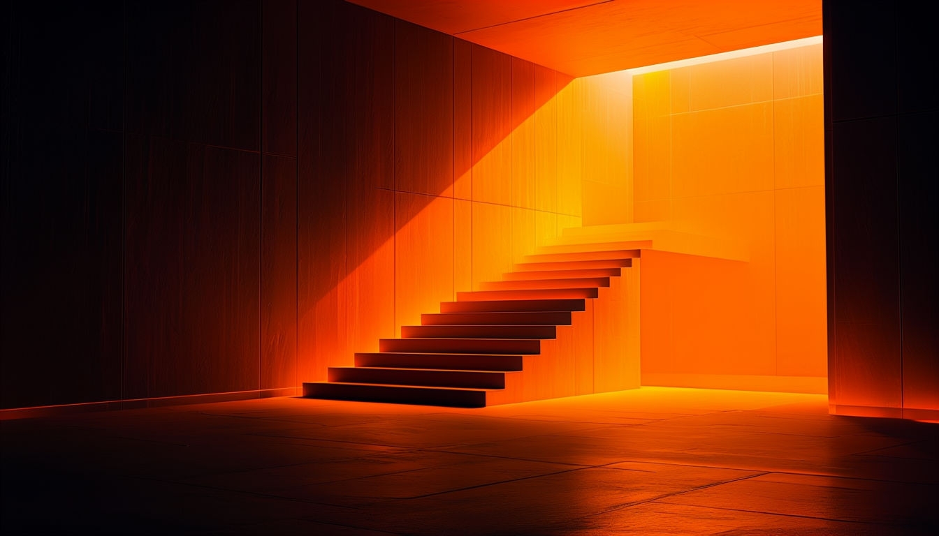 Dramatic Minimalist Architectural Scene with Illuminated Staircase Virtual Backgrounds