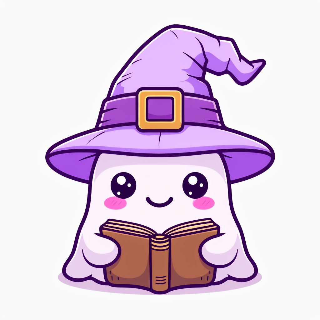 Cute Ghost Witch Reading Book Cartoon Character Sticker