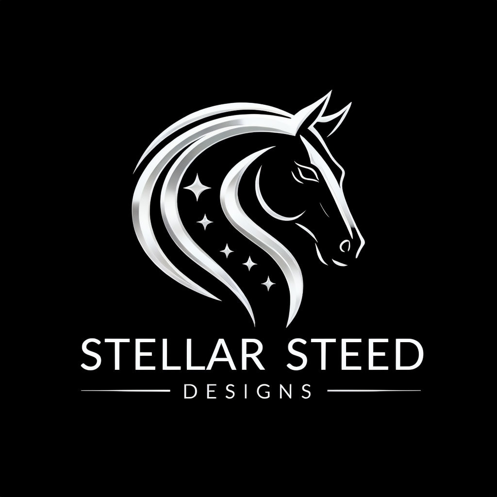 Modern Minimalist Stellar Steed Designs Logo with Elegant Horse Head