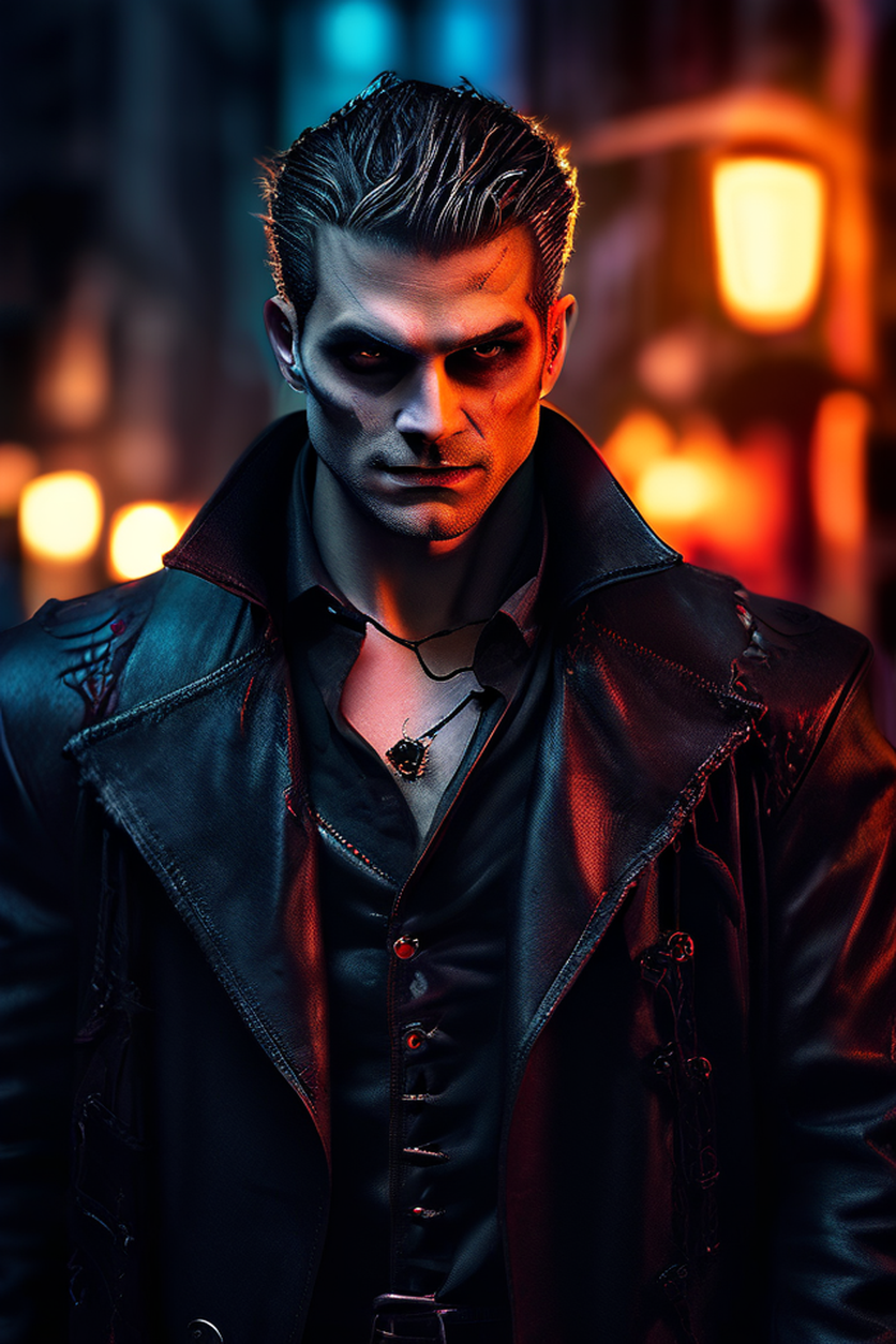 Handsome gothic cyberpunk vampire grins into the camera by Tlik ...