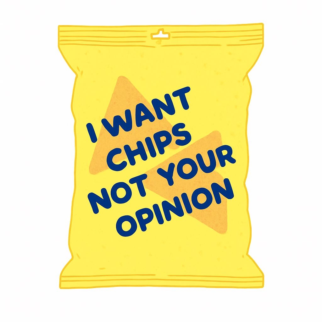 I Want Chips Not Your Opinion Snack Bag Illustration Sticker