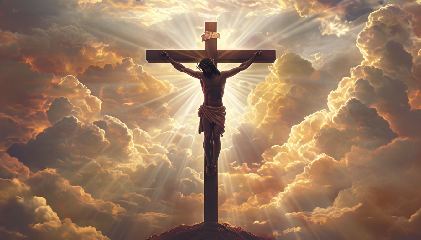 Dramatic Religious Crucifixion Scene with Wooden Cross Artwork Virtual Backgrounds