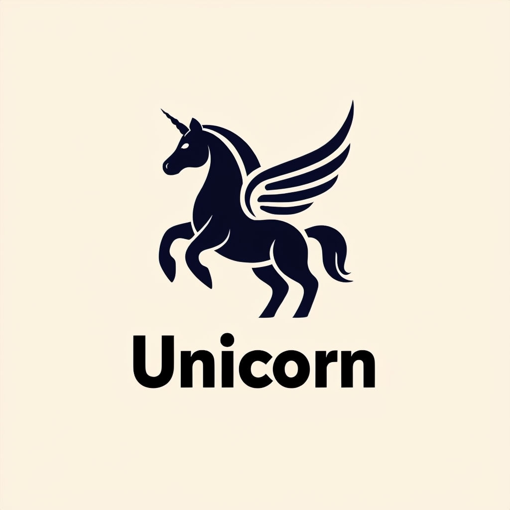 Stylized Minimalist Unicorn Logo with Wings on Beige Background