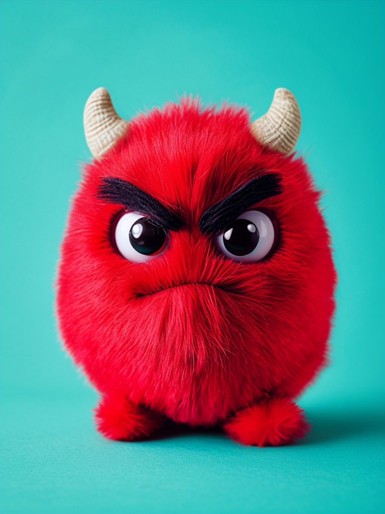 Vibrant Red Whimsical Toy Monster Character Art Piece