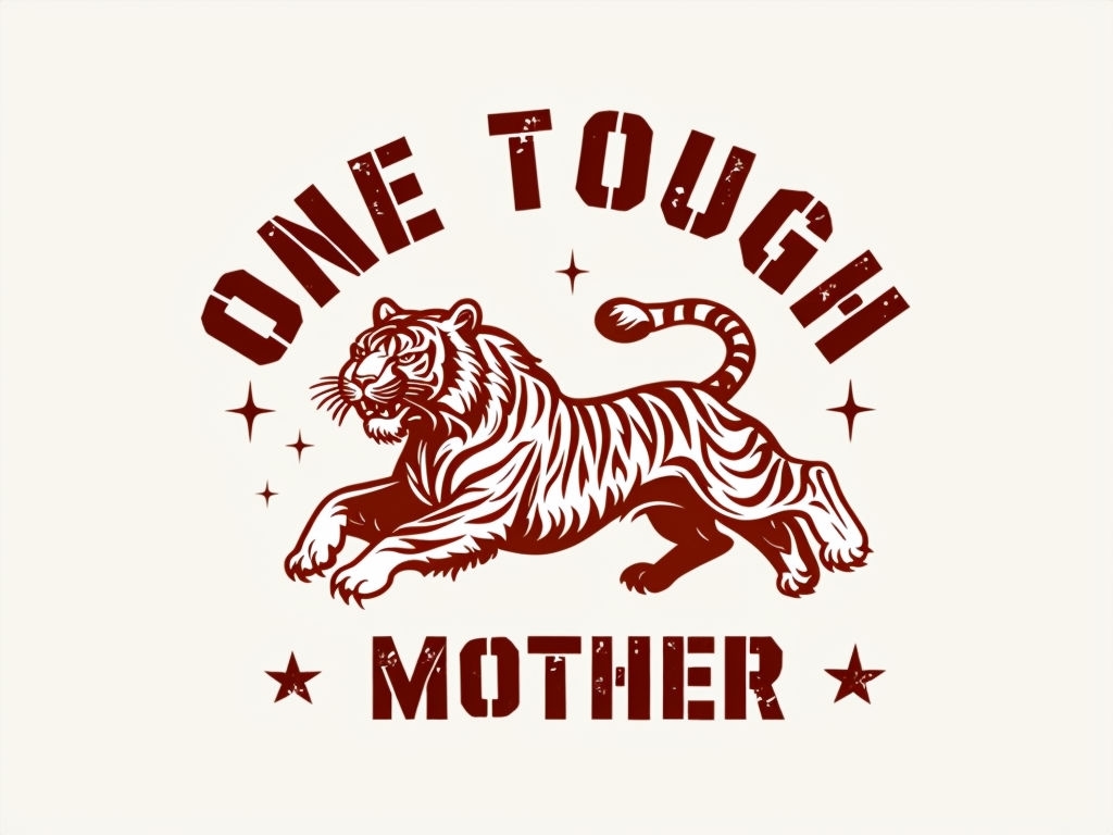 Vintage Tiger Illustration with One Tough Mother Text T-Shirt