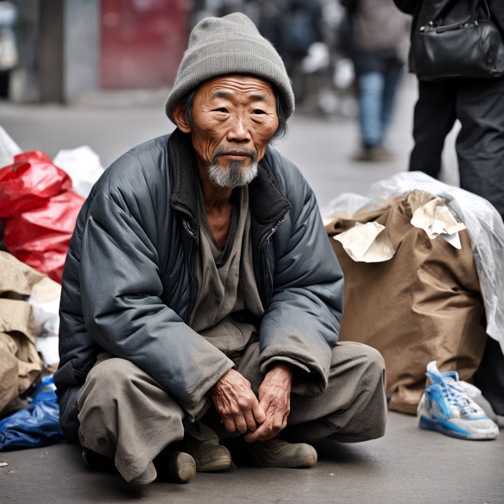 Poor homeless chinese man by Scratchpad Albany Playground