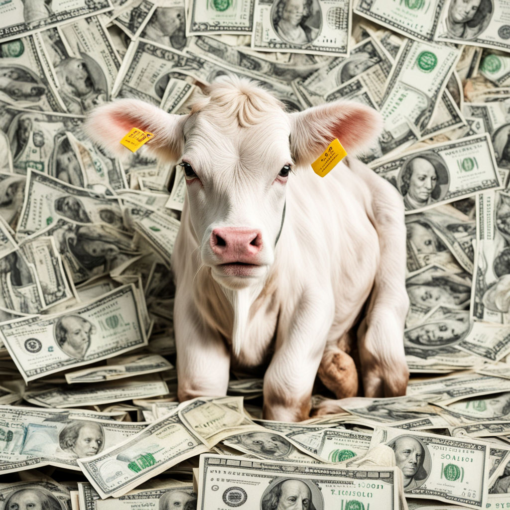 A calf cow whith a lot of bills money by Cesar Gianfranco Grimaldi ...