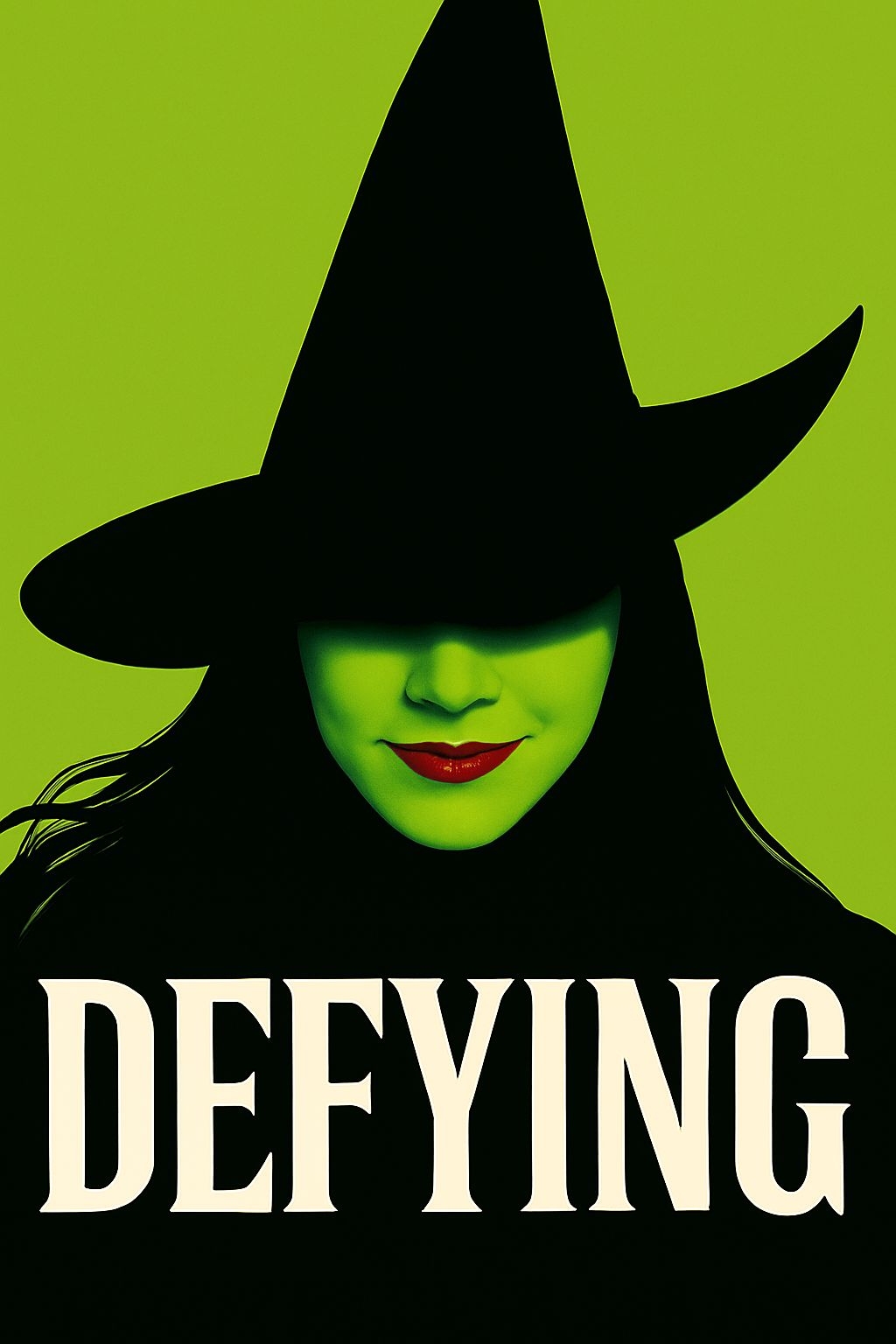 Vivid Lime Green Witch Face with Bold DEFYING Text Poster