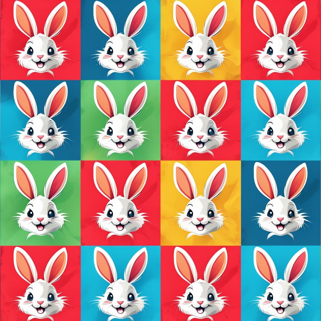 Vibrant Cartoon Bunny Heads Seamless Pattern Design