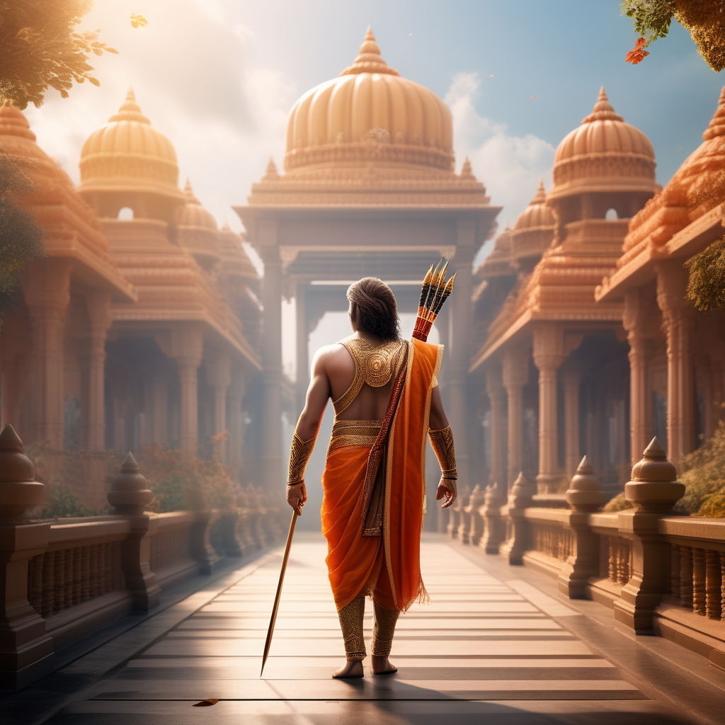 Lord ram with bow and arrow walking towards new ram mandir ... by ...