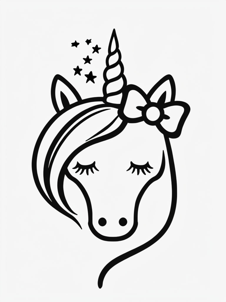 Minimalistic Black Line Unicorn Head Illustration Poster