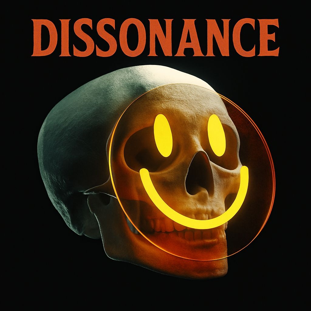 Surreal Dissonance Skull Art with Smiley Face for Album Cover