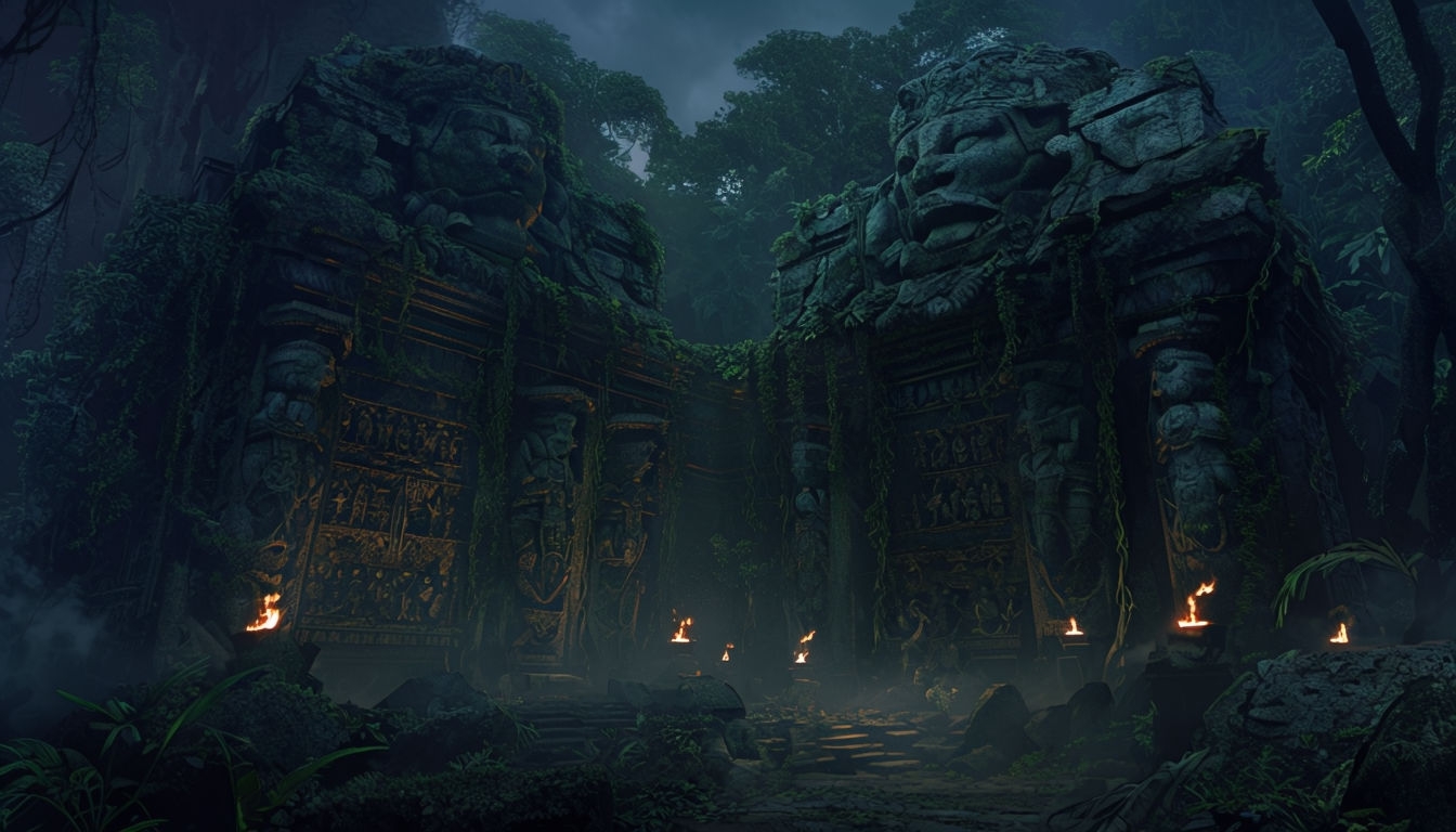 Twilight Forbidden Temple Jungle Illustration Art