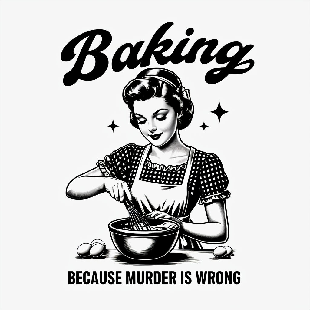 Vintage Baking Woman Illustration with Whimsical Text Meme