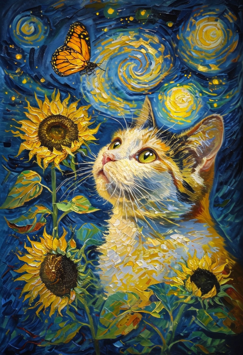 Vibrant Calico Cat and Butterfly Impressionist Art Phone Case Cover