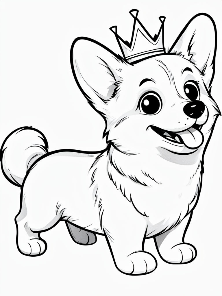 Playful Black-and-White Corgi Dog Illustration Sticker