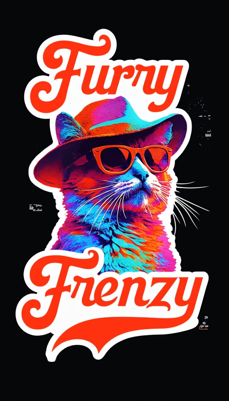 Vibrant Retro Furry Frenzy Cat Graphic T-Shirt