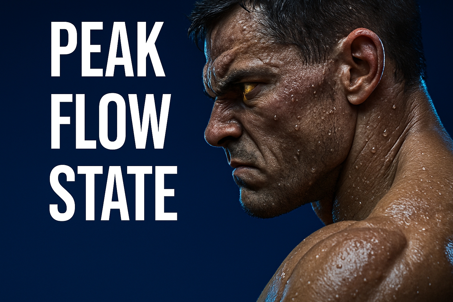 Intense Close-Up of a Muscular Man with Motivational Text Social Media Post