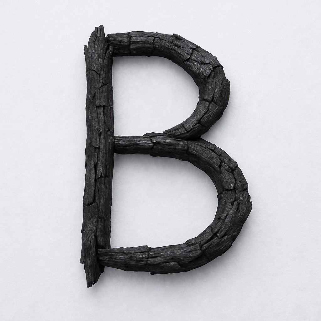 Charcoalized Wood Letter B Rustic Monogram Design