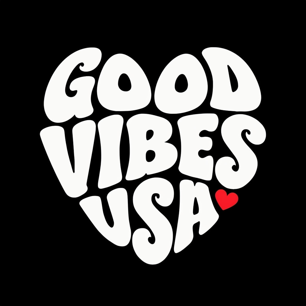 Good Vibes USA Heart Typography T-Shirt