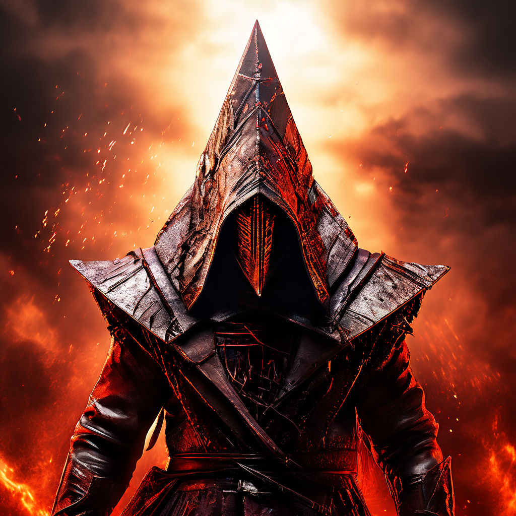 A digital art of demon man with a pyramid head symmetrical