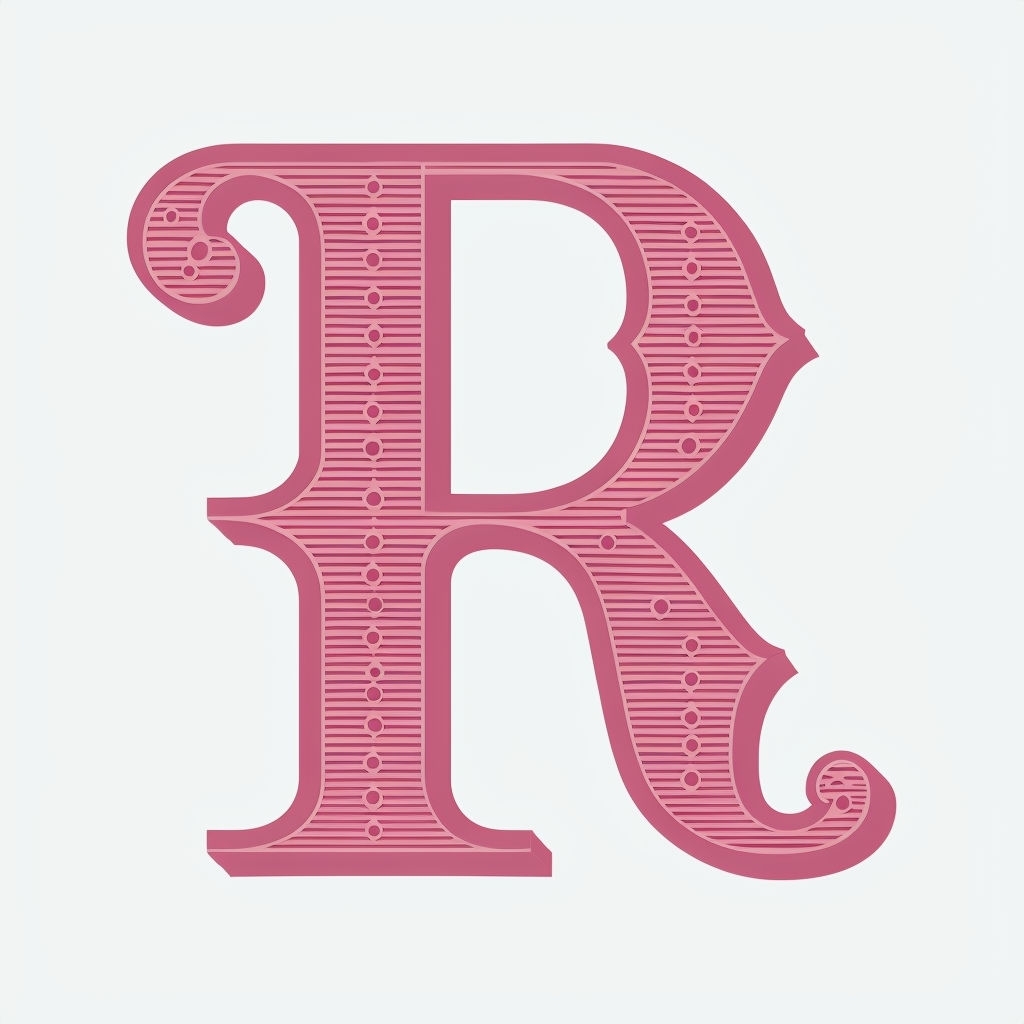 Decorative Dark Pink Letter R with Polka Dots Monogram
