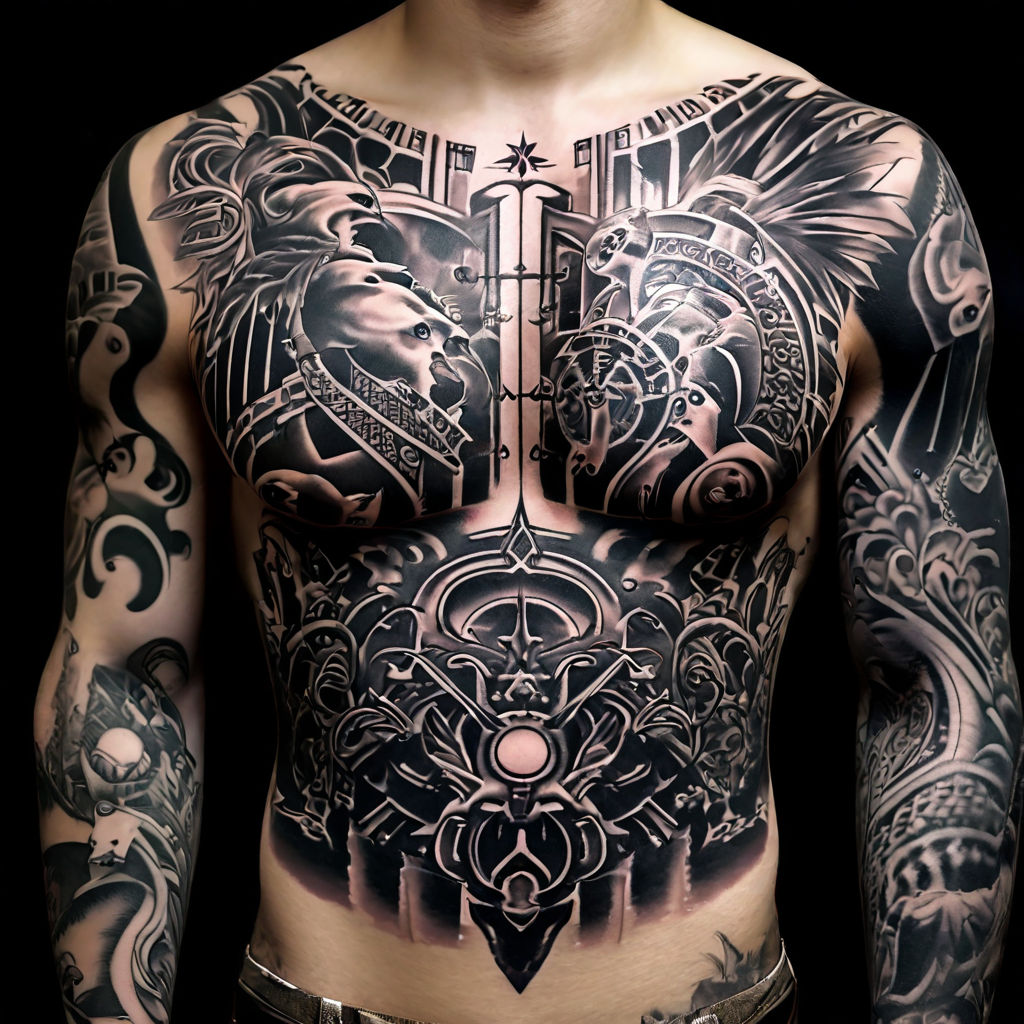Black & Grey Chest Tattoo | Vic Tamian - TrueArtists