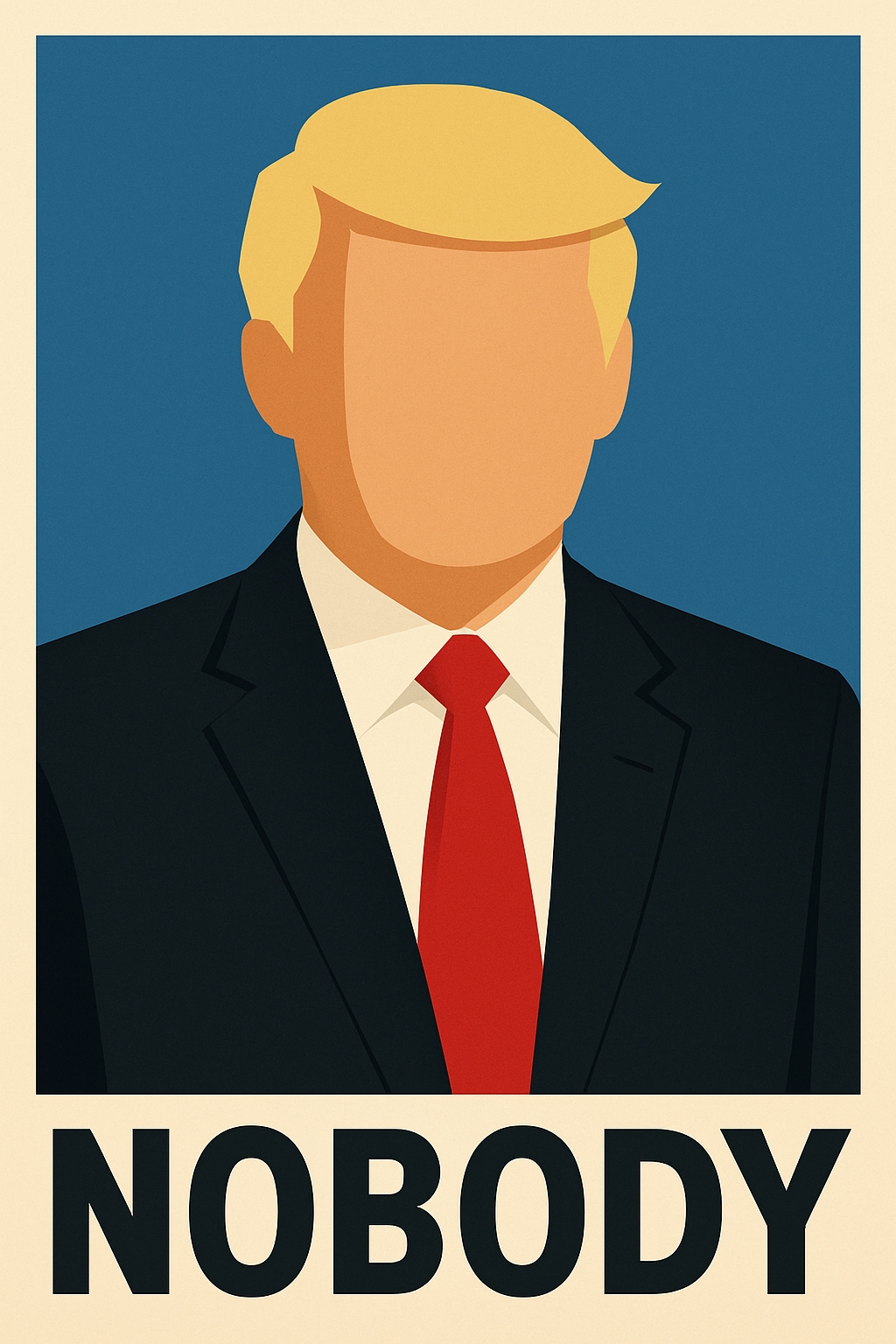 Minimalist Portrait Illustration of 'NOBODY' Against Blue Background Poster
