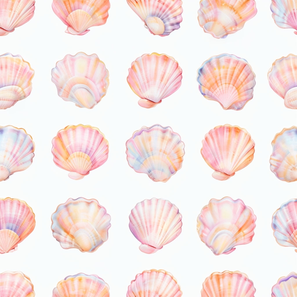 Pastel Seashells Whimsical Hand-Painted Pattern Design Seamless Pattern