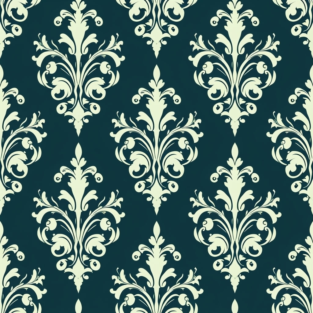 Elegant Dark Teal Floral Damask Seamless Pattern