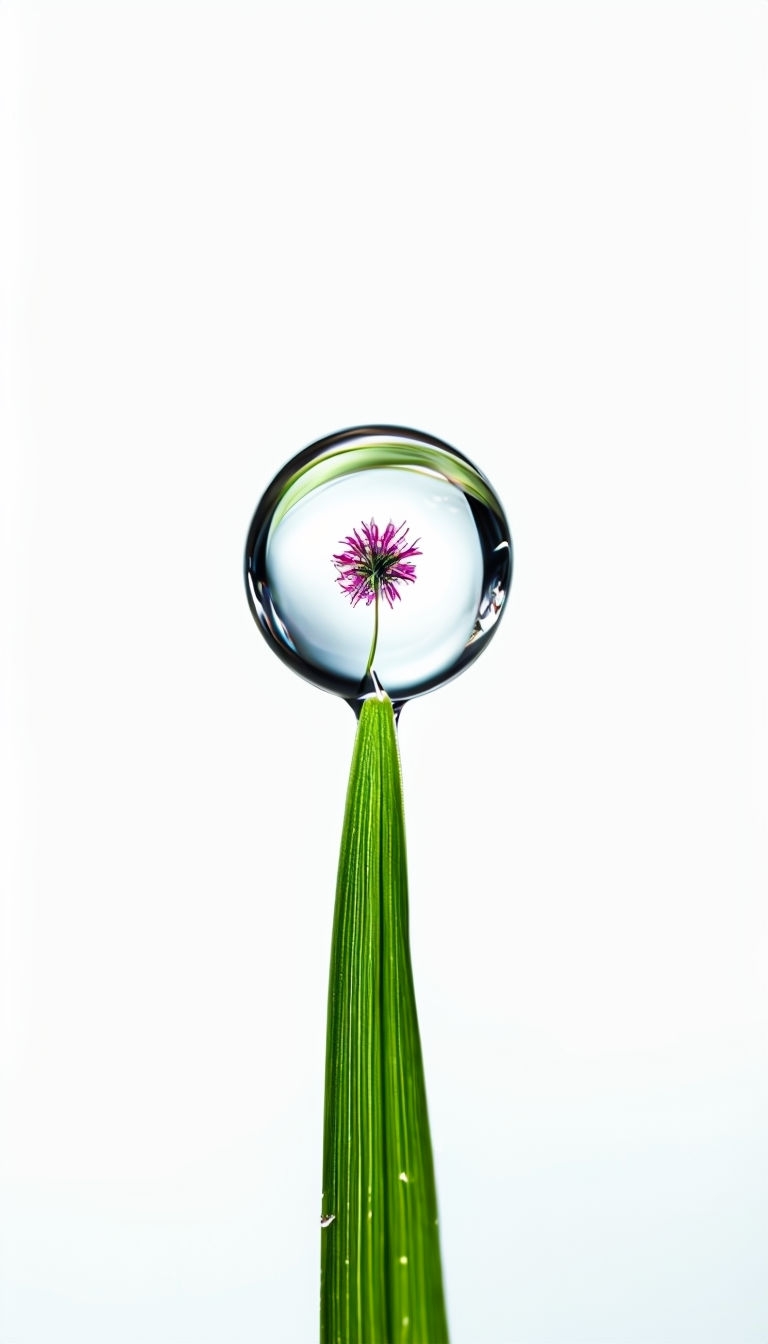 Serene Macro Photography of Water Droplet on Grass Mobile Wallpaper