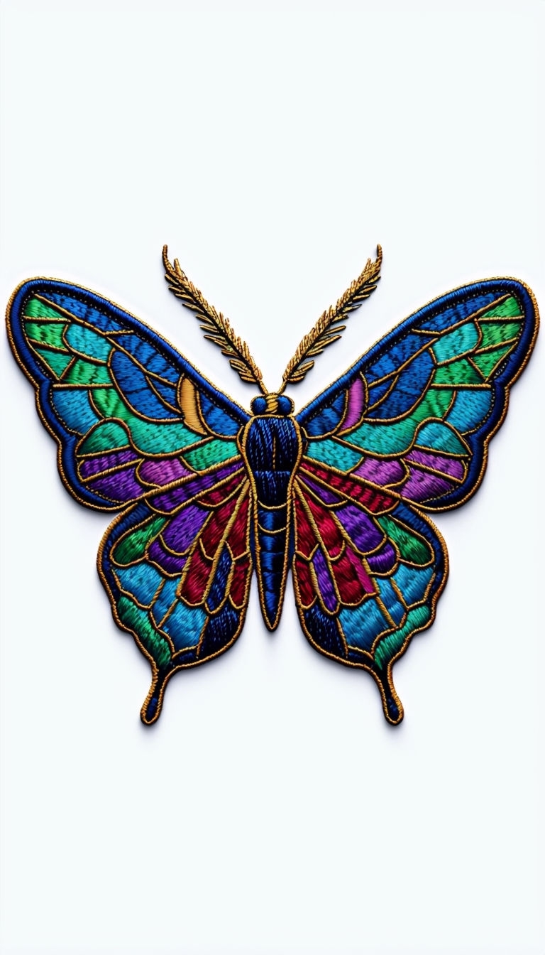 Vibrant Jewel-Toned Moth Embroidered Patch Illustration Phone Case Cover
