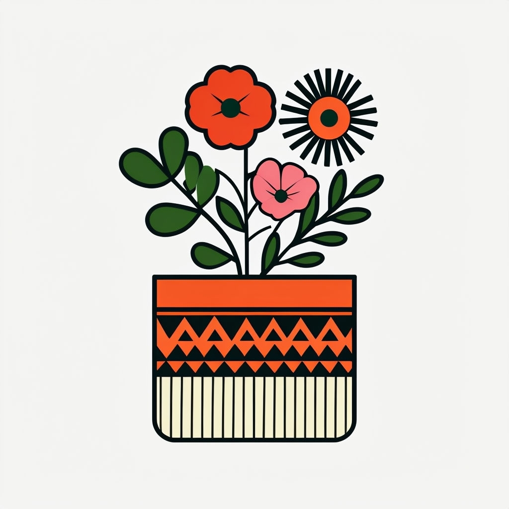 Modern Minimalist Vase with Flowers Illustration T-Shirt