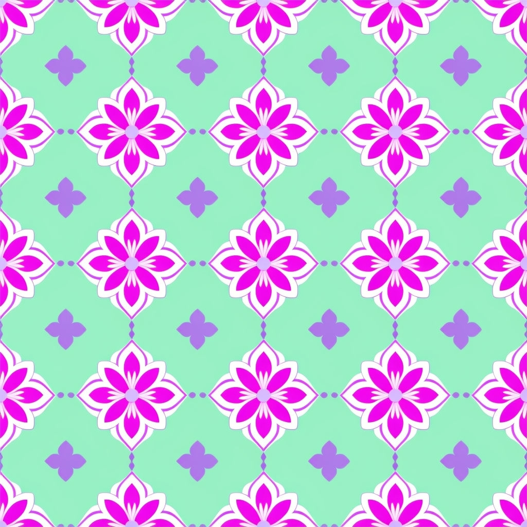 Vibrant Floral Seamless Pattern on Mint Green Background