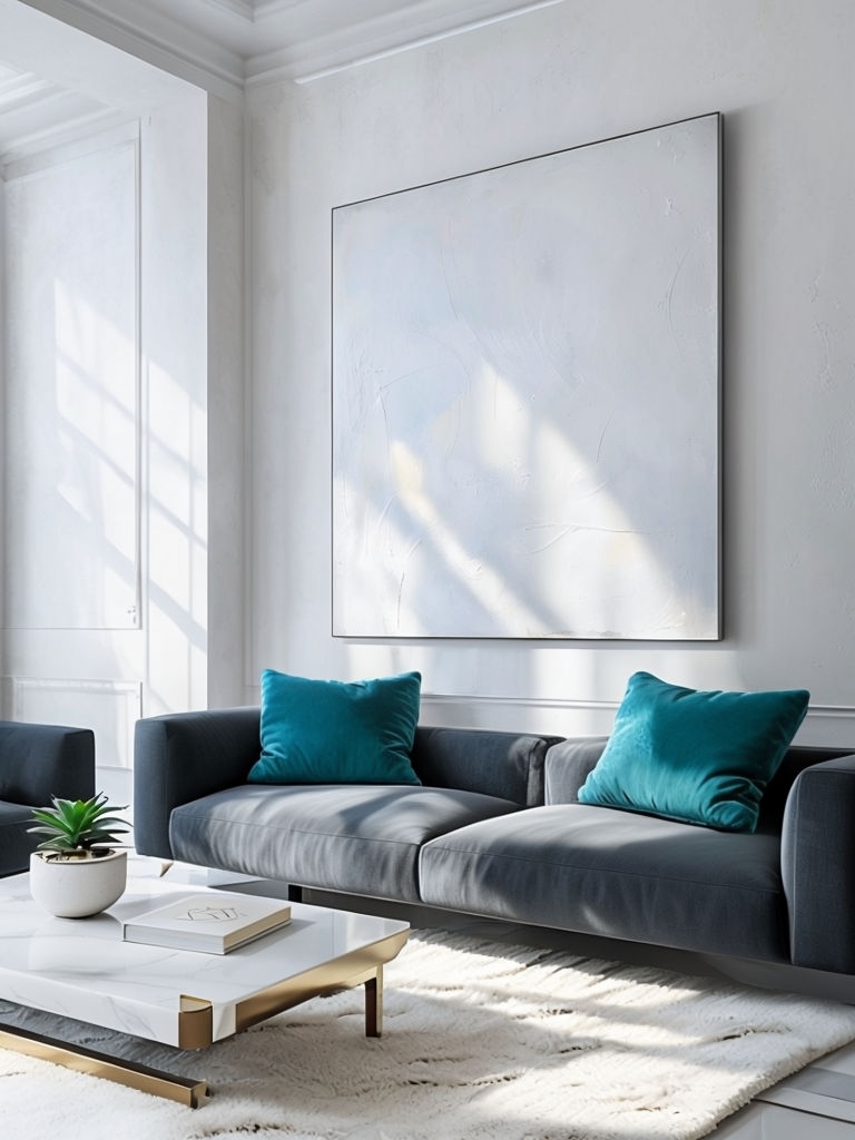 Modern Minimalist Living Room with Abstract Art Mockup